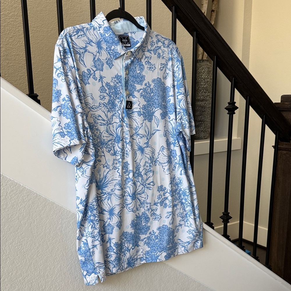 Deolax Floral Blue and White Men's Golf polo